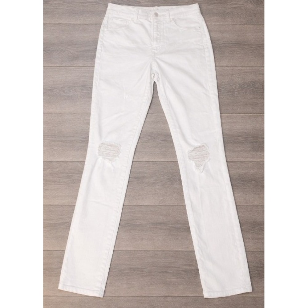 Express Women's White Ripped High Rise Hyper Stretch Skinny Jeans Size 8R